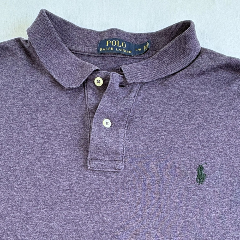Polo Ralph Lauren Mens Large Purple Heather Long Sleeve Cotton Polo Shirt